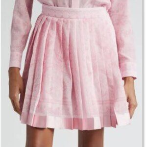 NWT-Versace Barocco Print Pleated Silk Skirt w/ Medusa Button | US 8 / IT 44